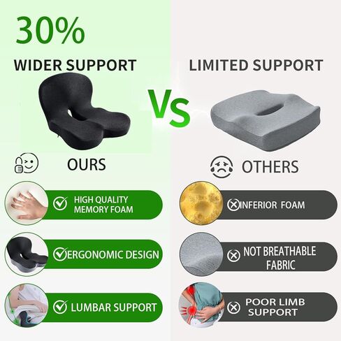 وسادة مقعد مدمجة من إسفنج الذاكرة على شكل حرف L لكرسي المكتب والشاحنة والسيارة، وسادة مقعد مريحة للسائق للظهر وأسفل الظهر ودعم عظم الذيل لسائق الشاحنة والقيادة الطويلة (أسود) in Kuwait