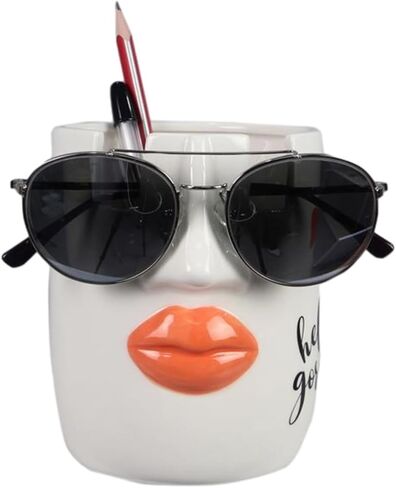 Young's Inc Ceramic Eyeglass and Stationery Holder Cup – White Face Desk Organizer with Sunglass Stand, 5 InchMulti-Purpose Accessories Organizer for Home, Office, Vanity, or Nightstand Decor in Kuwait