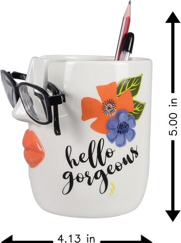 Young's Inc Ceramic Eyeglass and Stationery Holder Cup – White Face Desk Organizer with Sunglass Stand, 5 InchMulti-Purpose Accessories Organizer for Home, Office, Vanity, or Nightstand Decor in Kuwait