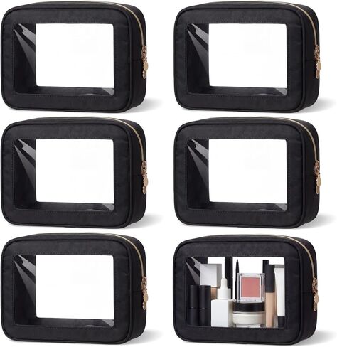 Abbylike 6 Pcs Clear Makeup Bags Mother's Day Travel Nylon Clear Cream Toiletry Bag Bulk Car Organizer Case Waterproof Toiletry Pouch with Golden Zipper for Teacher Mother Women Wedding Gift in Saudi Arabia