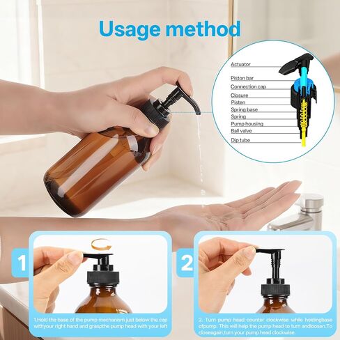 زجاجات توزيع زجاجية كهرمانية سعة 8 أونصة، 3 عبوات، موزع صابون قابل لإعادة الملء مع مضخة خالية من التنقيط، حاويات زجاجية بنية للمطبخ والحمام - صابون الأطباق والشامبو والغسول والبلسم وغسول الجسم in Kuwait