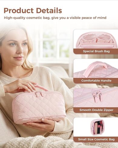 Travel Makeup Bag for Women, 2Pcs Large Capacity 180 Lay-Flat Toiletry Organizer with Brush Compartment, Waterproof Quilted Cosmetic Bag with Multiple Pockets for Travel, Vacation, Business Trip in Saudi Arabia