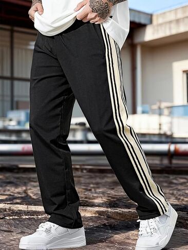 Men's 1-Pack Straight Leg with Drawstring & Side Pockets, Striped Casual Pants for Multi-Scene School Wear Street Trend in Saudi Arabia