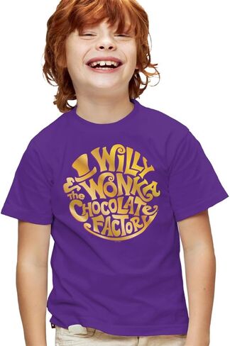 تي شيرت للأطفال من Willy Wonka and the Chocolate Factory بشعار الدائرة الذهبية للأولاد والبنات الشباب، أرجواني، مقاس X-Small in Saudi Arabia