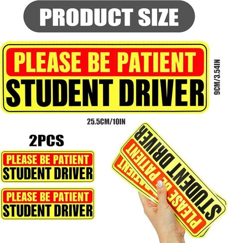 2 Pack Student Driver Magnet Signs for Car, Reflective Safety Warning Bumper Stickers, Waterproof & Weather Resistant Magnetic Be Patient Rookie Driver Signs for Vehicles, Colorful High Visibility in Kuwait