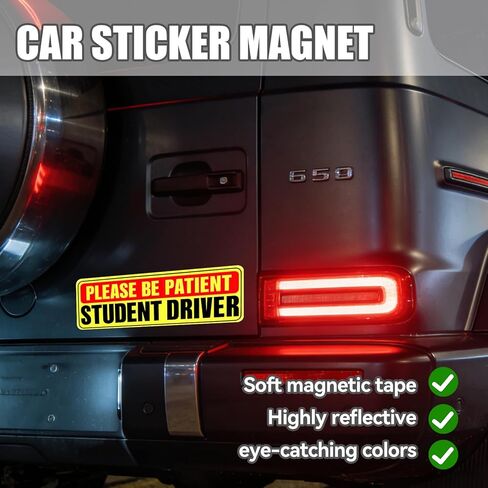 2 Pack Student Driver Magnet Signs for Car, Reflective Safety Warning Bumper Stickers, Waterproof & Weather Resistant Magnetic Be Patient Rookie Driver Signs for Vehicles, Colorful High Visibility in Kuwait