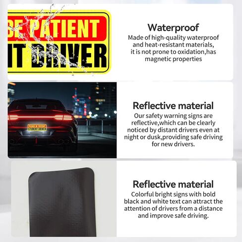 2 Pack Student Driver Magnet Signs for Car, Reflective Safety Warning Bumper Stickers, Waterproof & Weather Resistant Magnetic Be Patient Rookie Driver Signs for Vehicles, Colorful High Visibility in Kuwait