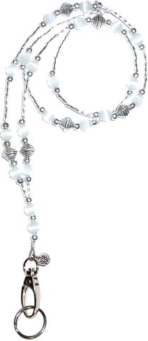 Hidden Hollow Beads Super Slim White Strong Breakaway Clasp Women's Lanyard, Beaded Badge ID Card Holder, Made in USA Teacher Cruise Key Keychain Phone in Kuwait