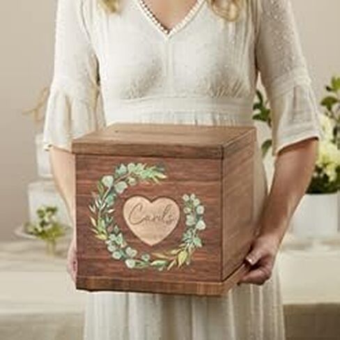 صندوق هدايا/بطاقات زفاف من الخشب الريفي البني من كيت أسبن، صندوق نقود، ديكورات زفاف المزرعة للاستقبال - مثالية أيضًا لحفلات استقبال المولود الجديد، وأعياد الميلاد، والتخرج in Kuwait
