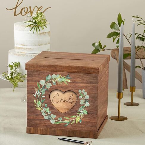 صندوق هدايا/بطاقات زفاف من الخشب الريفي البني من كيت أسبن، صندوق نقود، ديكورات زفاف المزرعة للاستقبال - مثالية أيضًا لحفلات استقبال المولود الجديد، وأعياد الميلاد، والتخرج in Kuwait