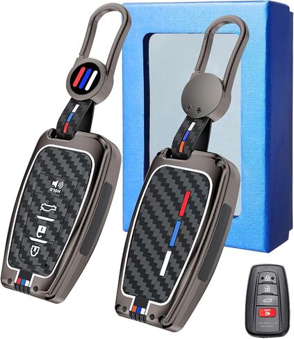 Yumzeco Compatible with Toyota Key Fob Cover,Key Case for 2020-2023 Highlander 2020-2024 RAV4 Camry 2019-2022 Avalon Corolla 2016-2022 Prius,Metal Shell Carbon Fiber Pattern Full Protection 4 Buttons in Kuwait