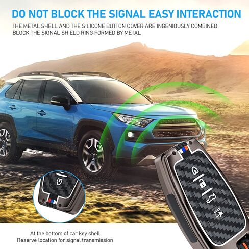 Yumzeco Compatible with Toyota Key Fob Cover,Key Case for 2020-2023 Highlander 2020-2024 RAV4 Camry 2019-2022 Avalon Corolla 2016-2022 Prius,Metal Shell Carbon Fiber Pattern Full Protection 4 Buttons in Kuwait
