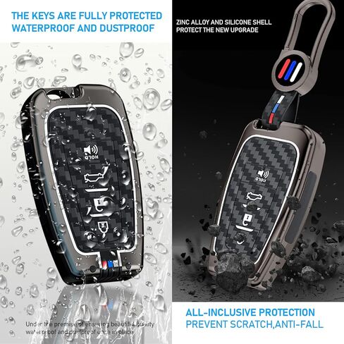 Yumzeco Compatible with Toyota Key Fob Cover,Key Case for 2020-2023 Highlander 2020-2024 RAV4 Camry 2019-2022 Avalon Corolla 2016-2022 Prius,Metal Shell Carbon Fiber Pattern Full Protection 4 Buttons in Kuwait