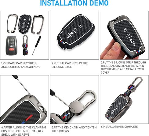 Yumzeco Compatible with Toyota Key Fob Cover,Key Case for 2020-2023 Highlander 2020-2024 RAV4 Camry 2019-2022 Avalon Corolla 2016-2022 Prius,Metal Shell Carbon Fiber Pattern Full Protection 4 Buttons in Kuwait