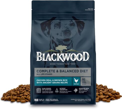 Blackwood Complete & Balanced Diet Dry Dog Food, Chicken Meal & Brown Rice with Ancient Grains, 24 Pound Bag, Slow Cooked with Vitamins & Minerals in Kuwait