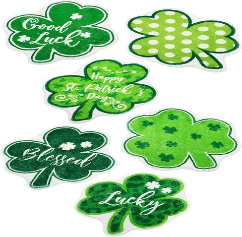 Haull 6 Pcs St. Patrick's Day Bathroom Rug Shamrock Bath Rug Lucky Green Clover Saint Patty's Day Bathroom Mat Shamrocks Doormat Irish Washable Nonslip Absorbent Shower Mat for Bedroom 15.8" x 15.8" in Saudi Arabia