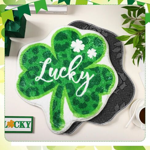Haull 6 Pcs St. Patrick's Day Bathroom Rug Shamrock Bath Rug Lucky Green Clover Saint Patty's Day Bathroom Mat Shamrocks Doormat Irish Washable Nonslip Absorbent Shower Mat for Bedroom 15.8" x 15.8" in Saudi Arabia