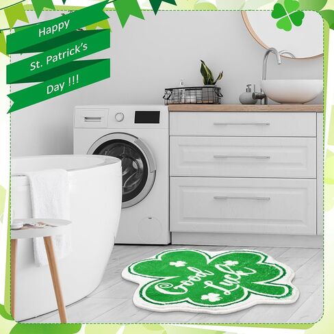 Haull 6 Pcs St. Patrick's Day Bathroom Rug Shamrock Bath Rug Lucky Green Clover Saint Patty's Day Bathroom Mat Shamrocks Doormat Irish Washable Nonslip Absorbent Shower Mat for Bedroom 15.8" x 15.8" in Saudi Arabia