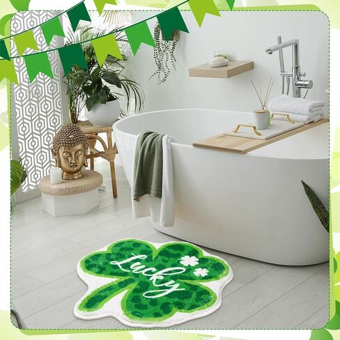 Haull 6 Pcs St. Patrick's Day Bathroom Rug Shamrock Bath Rug Lucky Green Clover Saint Patty's Day Bathroom Mat Shamrocks Doormat Irish Washable Nonslip Absorbent Shower Mat for Bedroom 15.8" x 15.8" in Saudi Arabia