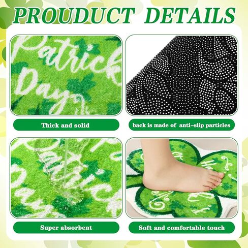 Haull 6 Pcs St. Patrick's Day Bathroom Rug Shamrock Bath Rug Lucky Green Clover Saint Patty's Day Bathroom Mat Shamrocks Doormat Irish Washable Nonslip Absorbent Shower Mat for Bedroom 15.8" x 15.8" in Saudi Arabia