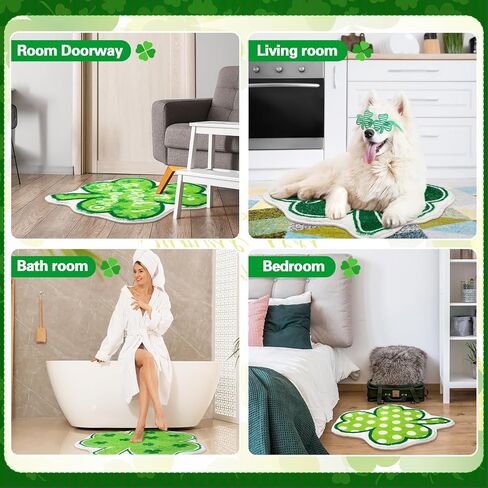 Haull 6 Pcs St. Patrick's Day Bathroom Rug Shamrock Bath Rug Lucky Green Clover Saint Patty's Day Bathroom Mat Shamrocks Doormat Irish Washable Nonslip Absorbent Shower Mat for Bedroom 15.8" x 15.8" in Saudi Arabia