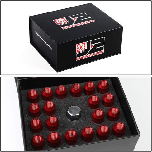 J2 Engineering 16 قطعة 7075 ألومنيوم مفتوح النهاية M12 x 1.25 صواميل العروة مع 4 قطع صواميل قفل ومفتاح، أحمر، مقعد مخروطي مناسب، LN-T7-002-125-RD in Saudi Arabia