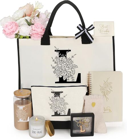 Birthday Gifts for Women,Monogrammed Personalized Gifts-Initial Tote Bag Gift Set for Her, Mom, Teacher in Saudi Arabia