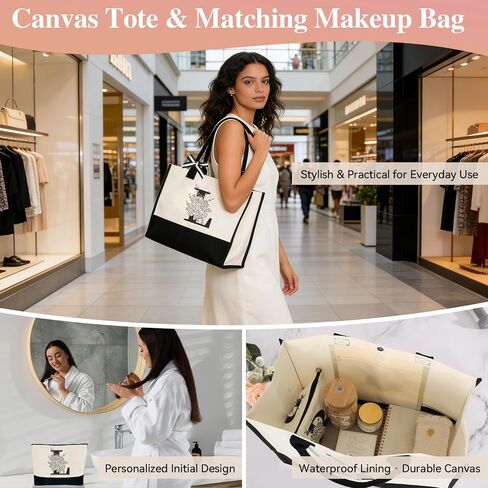 Birthday Gifts for Women,Monogrammed Personalized Gifts-Initial Tote Bag Gift Set for Her, Mom, Teacher in Saudi Arabia