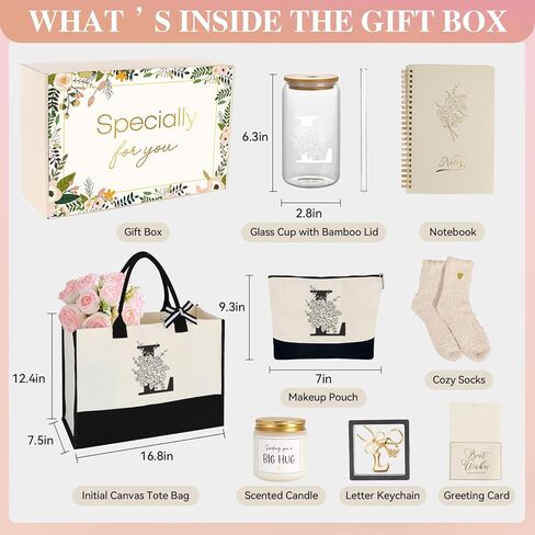 Birthday Gifts for Women,Monogrammed Personalized Gifts-Initial Tote Bag Gift Set for Her, Mom, Teacher in Saudi Arabia