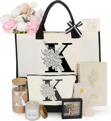 Birthday Gifts for Women,Monogrammed Personalized Gifts-Initial Tote Bag Gift Set for Her, Mom, Teacher in Saudi Arabia