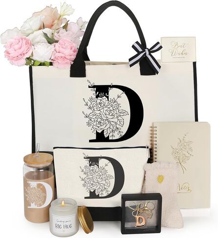 Birthday Gifts for Women,Monogrammed Personalized Gifts-Initial Tote Bag Gift Set for Her, Mom, Teacher in Saudi Arabia