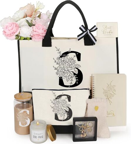 Birthday Gifts for Women,Monogrammed Personalized Gifts-Initial Tote Bag Gift Set for Her, Mom, Teacher in Saudi Arabia