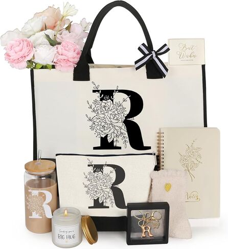 Birthday Gifts for Women,Monogrammed Personalized Gifts-Initial Tote Bag Gift Set for Her, Mom, Teacher in Saudi Arabia