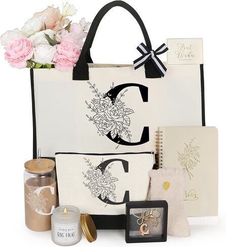 Birthday Gifts for Women,Monogrammed Personalized Gifts-Initial Tote Bag Gift Set for Her, Mom, Teacher in Saudi Arabia