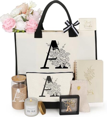 Birthday Gifts for Women,Monogrammed Personalized Gifts-Initial Tote Bag Gift Set for Her, Mom, Teacher in Saudi Arabia