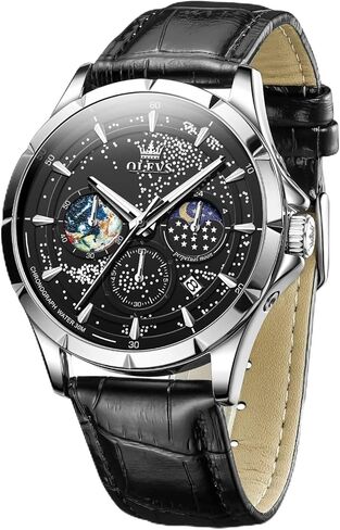 OLEVS Mens Watches Starry Sky Moon Phase Dial Luxury Business Dress Analog Quartz Classic Casual Date Wrist Watches Waterproof Luminous in Saudi Arabia