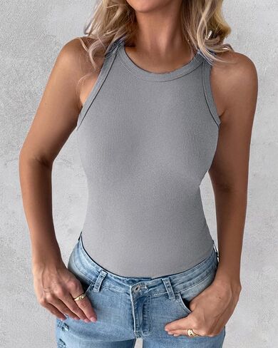 Womens High Neck Ribbed Racerback Tank Tops Sleeveless Slim Fitted Workout Shirts Stretchy Casual Athletic Basic Tops in Saudi Arabia