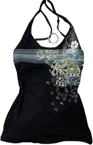 Whimsical Y2k Halter Tops for Women Emo Grunge Tank Top Floral Western Mcbling Tops 90s Clothes 2000s Clothing in Saudi Arabia