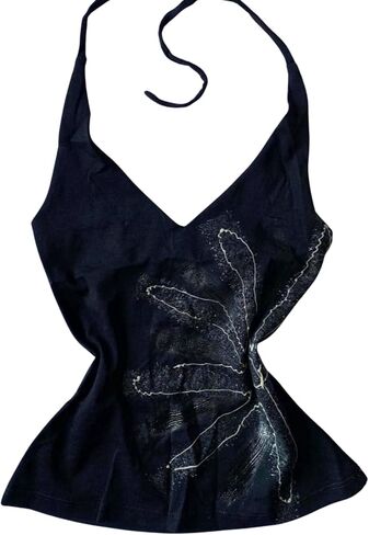 Whimsical Y2k Halter Tops for Women Emo Grunge Tank Top Floral Western Mcbling Tops 90s Clothes 2000s Clothing in Kuwait