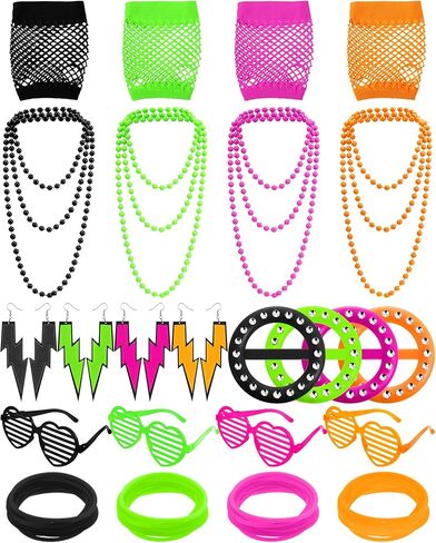 80s 90s Party Favors 80s Costume Accessories for Women Hip Hop Theme Gift Neon 80s Outfit Accessories Set for Birthday Party Supplies Decorations in Saudi Arabia