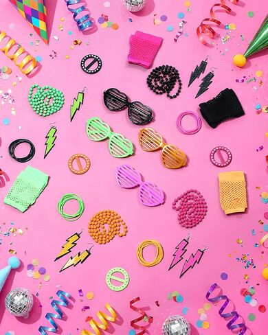 80s 90s Party Favors 80s Costume Accessories for Women Hip Hop Theme Gift Neon 80s Outfit Accessories Set for Birthday Party Supplies Decorations in Saudi Arabia