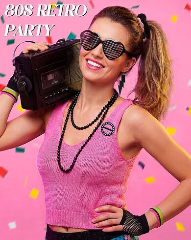 80s 90s Party Favors 80s Costume Accessories for Women Hip Hop Theme Gift Neon 80s Outfit Accessories Set for Birthday Party Supplies Decorations in Saudi Arabia