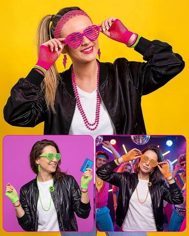 80s 90s Party Favors 80s Costume Accessories for Women Hip Hop Theme Gift Neon 80s Outfit Accessories Set for Birthday Party Supplies Decorations in Saudi Arabia