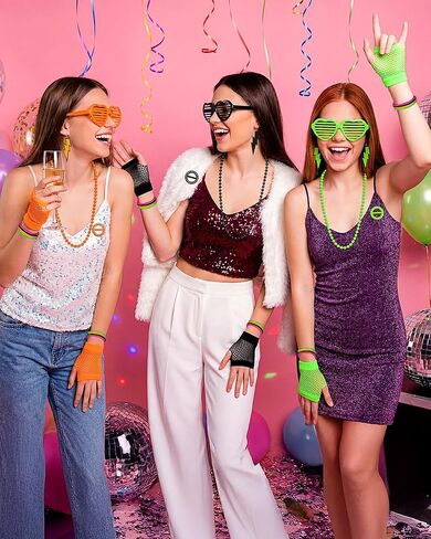 80s 90s Party Favors 80s Costume Accessories for Women Hip Hop Theme Gift Neon 80s Outfit Accessories Set for Birthday Party Supplies Decorations in Saudi Arabia