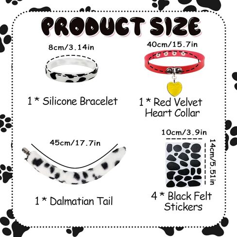 مجموعة أزياء الكلاب الدلماسية مكونة من 5 قطع، أزياء تنكرية للكلاب الدلماسية للبالغين، عصابة رأس على شكل أذن الكلب، ملصقات سوار على شكل ذيل، فستان فاخر لحفلات الهالوين الكرنفالية، 101 يوم من اللباس المدرسي in Kuwait