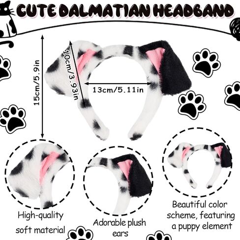 مجموعة أزياء الكلاب الدلماسية مكونة من 5 قطع، أزياء تنكرية للكلاب الدلماسية للبالغين، عصابة رأس على شكل أذن الكلب، ملصقات سوار على شكل ذيل، فستان فاخر لحفلات الهالوين الكرنفالية، 101 يوم من اللباس المدرسي in Kuwait