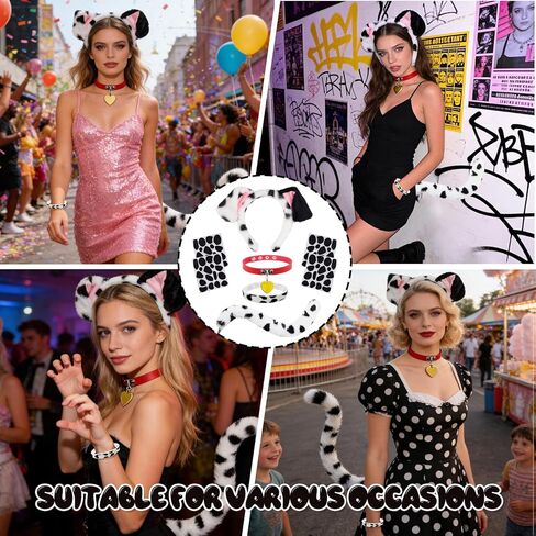 مجموعة أزياء الكلاب الدلماسية مكونة من 5 قطع، أزياء تنكرية للكلاب الدلماسية للبالغين، عصابة رأس على شكل أذن الكلب، ملصقات سوار على شكل ذيل، فستان فاخر لحفلات الهالوين الكرنفالية، 101 يوم من اللباس المدرسي in Kuwait