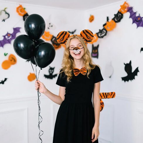 4pcs Tiger Costume with Headband Nose Tail and Bow Tie Animal Tiger Costume Accessories for Adults Halloween and Carnival Party in Kuwait