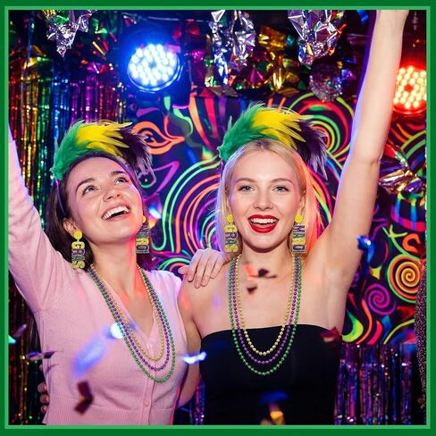 مجموعة إكسسوارات أزياء Mardi Gras النسائية من JATEBI، تنورة ملفوفة 3 خرزات وقلادة وأقراط وقناع من الريش الصناعي وعصابة رأس بدون أصابع وأكمام للذراع وجوارب عالية للفخذ لملابس الحفلات الراقصة in Saudi Arabia
