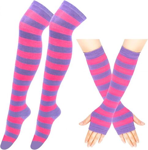 مجموعة أزياء قطة مخططة باللونين الوردي والأرجواني مكونة من 5 قطع تتضمن عصابة رأس للأذنين وذيل فروي وقفازات وجوارب وطوق لحفلات الهالوين التنكرية in Kuwait